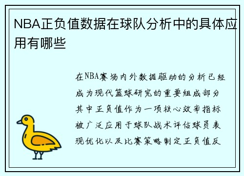 NBA正负值数据在球队分析中的具体应用有哪些