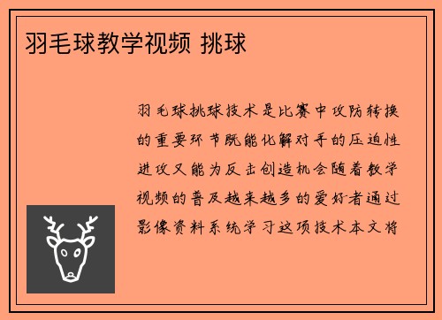 羽毛球教学视频 挑球